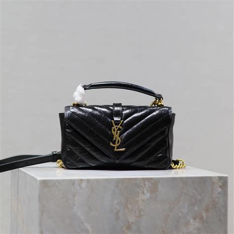 ysl mini college so black|COLLEGE mini chain bag in shiny crackled leather.